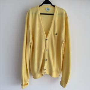 Vintage Lacoste Izod Cardigan Sweater Men Large Yellow Button Up Grandpa 80s USA
